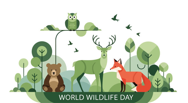 A forest scene with animals on World Wildlife Day