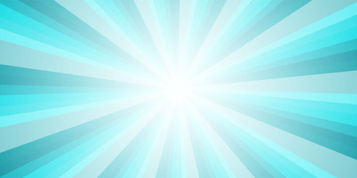 Sun rays retro vintage style dark turquoise blue background. Radial and swirl Sunburst pattern background. Rays backdrop. Summer banner vector illustration.
