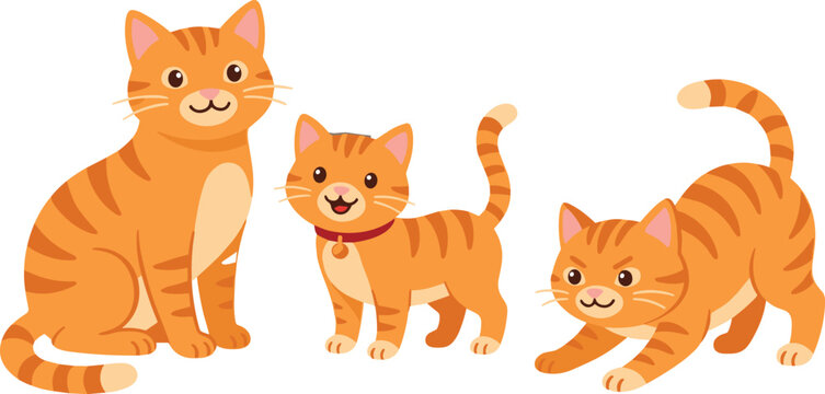 Cute orange tabby cat collection vector illustration with playful kitten cartoon characters