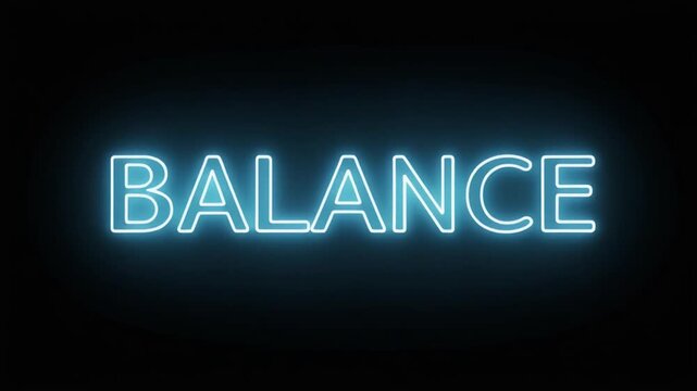 Achieve mental equilibrium with this captivating neon blue text illustration of the word BALANCE, glowing vibrantly against a dark, minimalist background