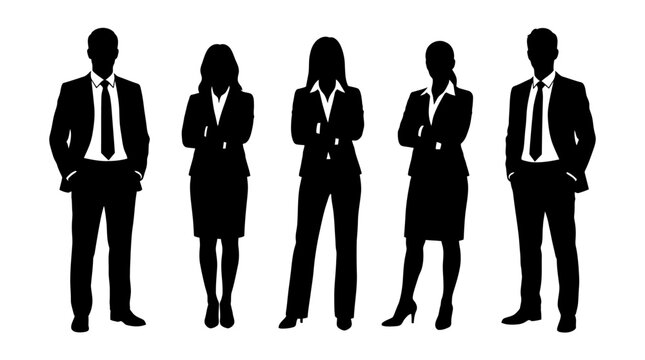 Business people silhouettes, group of standing business men and women
