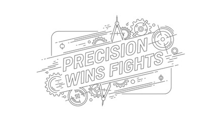 Obraz premium Precision Wins Fights Typography with Gears and Compass - Engineering Concept