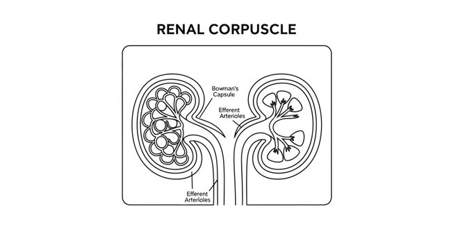 Renal Corpuscle Diagram: Kidney Nephron Unit Anatomy, Medical Illustration