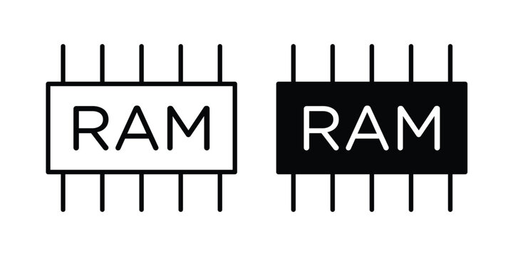Ram memory icon outlined. Black clipart icons set
