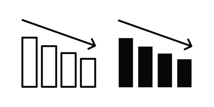 Reduction chart icon outlined. Black clipart icons set