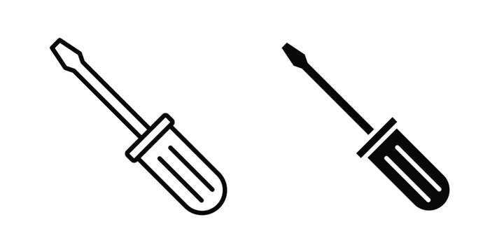 Screwdriver icon outlined. Black clipart icons set