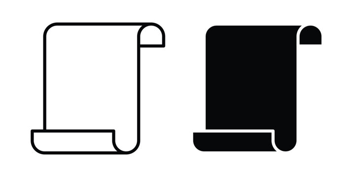 Scroll paper icon outlined. Black clipart icons set