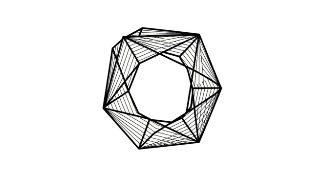 Abstract geometric wireframe ring on white background