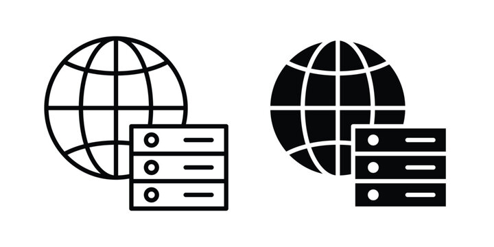 Web server icon outlined. Black clipart icons set