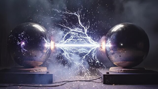 Electricity arcs between two Tesla coils.