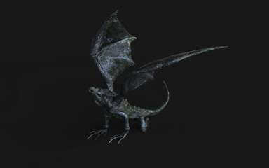 Fototapeta premium 3D Render of a Dark Flying Demon Gargoyle Monster on Dark Screen