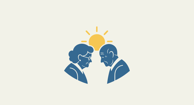 Illustration of an elderly couple sharing a bright idea.