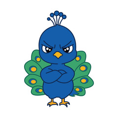 Naklejka premium Cartoon peacock vector icon illustrations with cute looks, vibrant colors, and a variety of expressions.