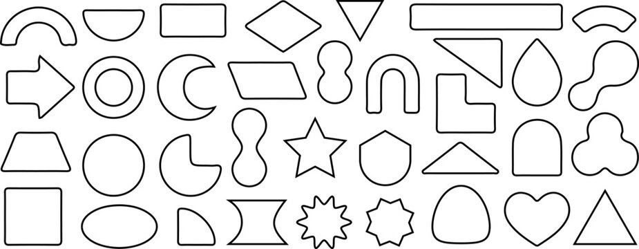 Black basic figures for kids, different geometric shape silhouettes. Square, triangle, circle, geometry silhouette elements for preschool children education vector set.
