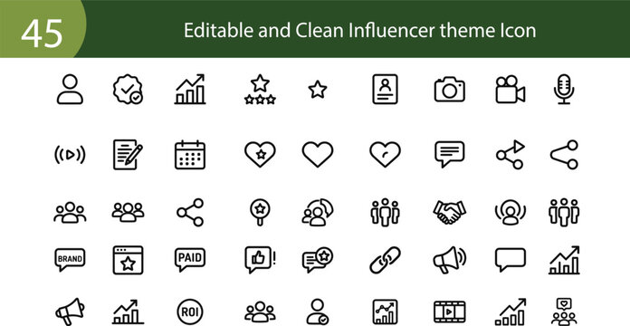 Influencer Marketing and Social Media Line Icons, Digital Content Creator and Branding Symbols
