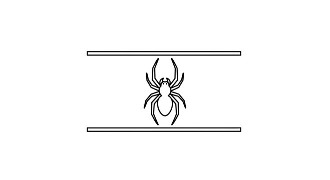 Spider hanging between two parallel lines on white background, minimalist concept