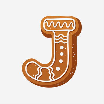 Gingerbread Letter J with White Icing
