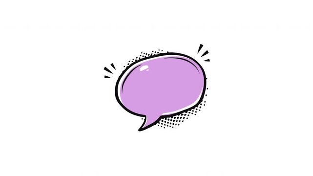Purple Speech Bubble Icon with Halftone Dots and Sparkles