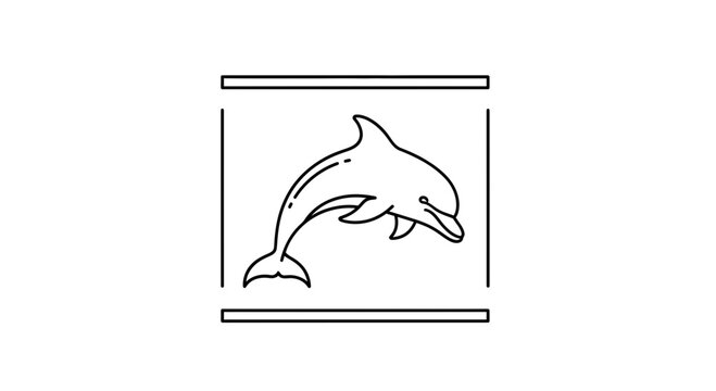Dolphin jumping in a square frame, simple line art illustration, marine life, ocean animal
