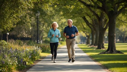 Fototapeta premium Senior Group Running on Waterfront Promenade at Sunrise