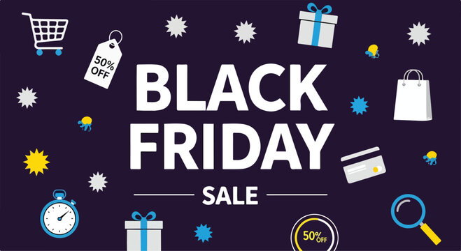 A dark purple sale poster with white text