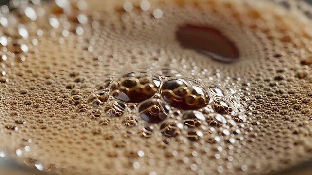 Closeup Macro Shot of Coffee Bubbles Forming and Dissipating.