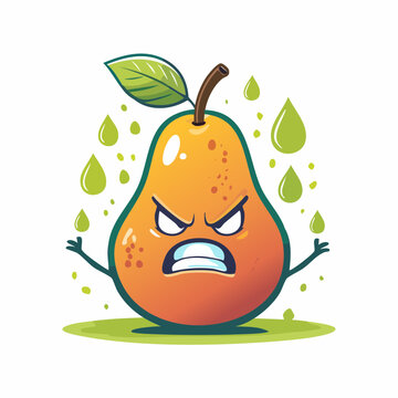 Angry Pear Character with Juice Drops