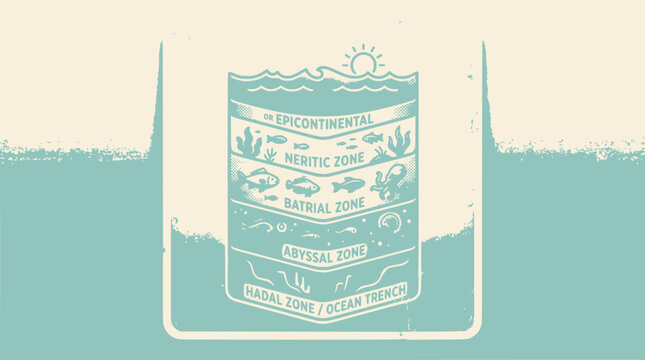 Ocean Zones Diagram: Epipelagic to Hadal Depths with Marine Life