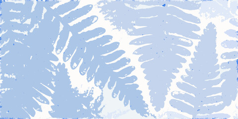 Delicate fern fronds illustration in a stippled style with a pale blue color palette © Ramanath