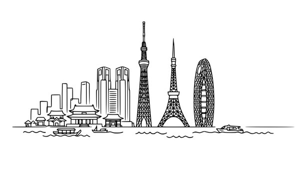 Minimal Hand Drawn Doha Skyline Vector with Abstract Urban Architecture Line Style