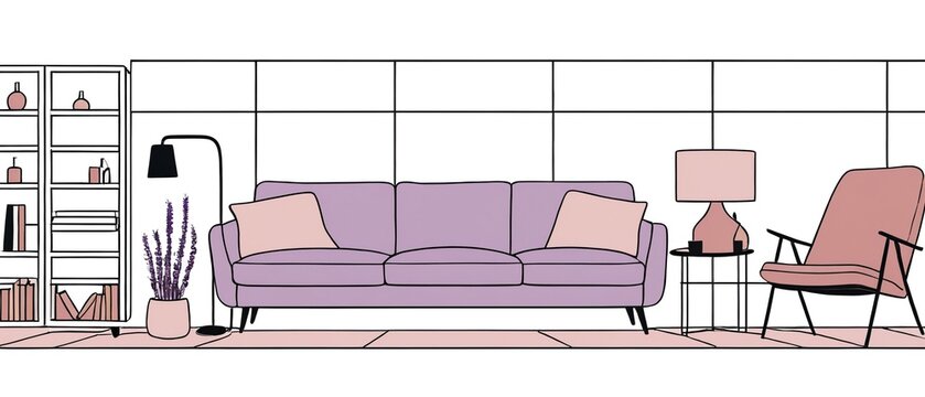 Cozy living room setup with sofa and home relaxation icons
