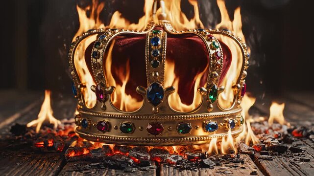 Burning ornate crown with jewels symbolizing dynamic movement and artistic expression