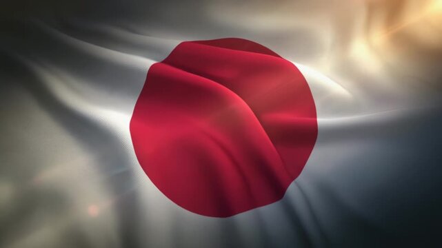朝焼けに照らされたリアルな日本国旗のポートレート