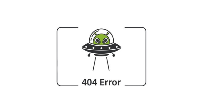 Alien in a UFO Flying Saucer with 404 Error Message