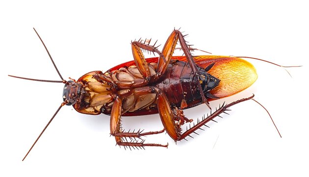 Cockroach on white background close-up.