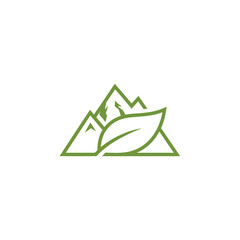 Fototapeta premium Mountain landscape with green leaf symbolizing nature