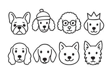 Fototapeta premium Line art illustration of various adorable dog breeds and faces