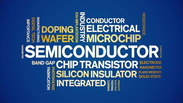 Semiconductor animated word cloud-text design animation tag kinetic typography seamless loop.