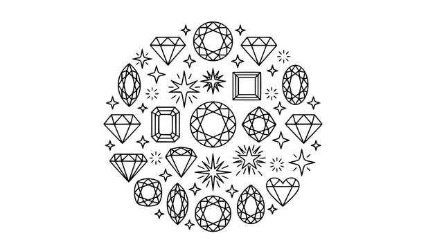 Luxury cut diamond vector illustration with sparkling jewel outline icon pack