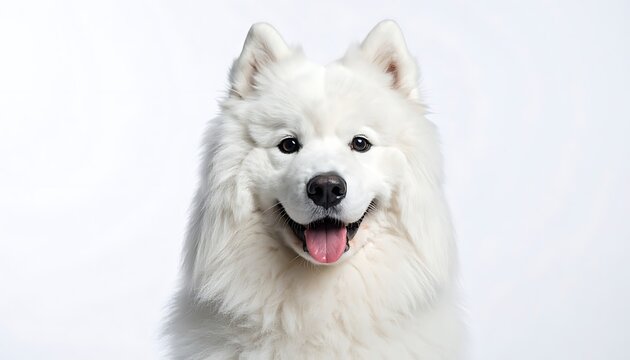 Happy white dog with tongue out.