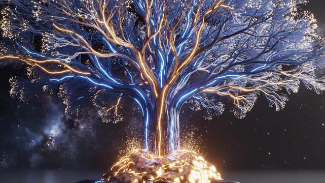 Electric tree in cosmic space ideal for travel, tourism and eco-friendly campaigns