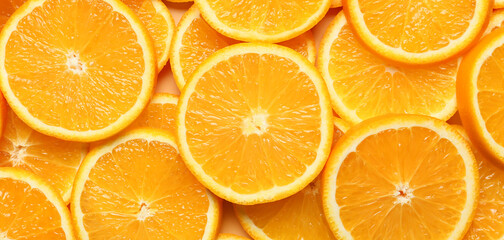 Pieces of fresh oranges as background © Pixel-Shot