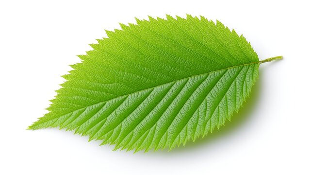vein. Single vibrant green leaf isolated on white, emphasizing botanical simplicity and crisp detail. gardening catalogs, home-decor guides, designed for gardening and botanical catalogs.