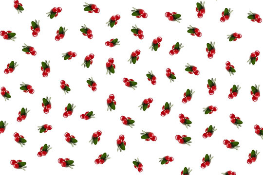 Many juicy cranberries on white background. Pattern for design