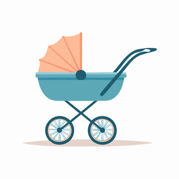 Blue Baby Stroller with Peach Canopy