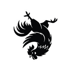 Black Rooster Silhouette Diving Downwards on White Background © nfdesign