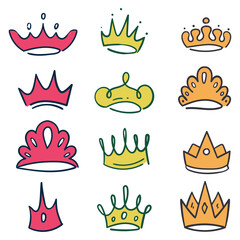 Doodle Crown Collection Cartoon Illustration © artcaka