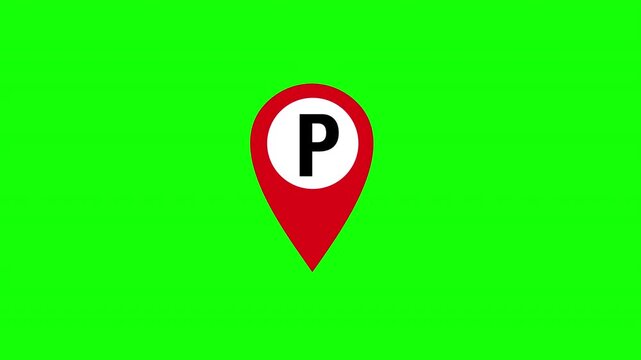 Parking Location Pin Symbol Animation on Green Screen Background