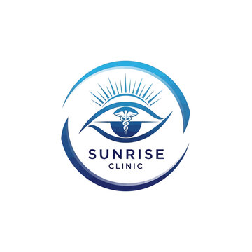 Sunrise Clinic logo with eye and caduceus symbol.