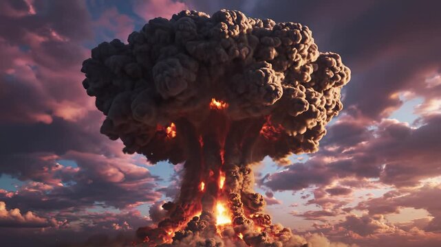 Nuclear explosion mushroom cloud symbolizing the digital age and smart tech evolution